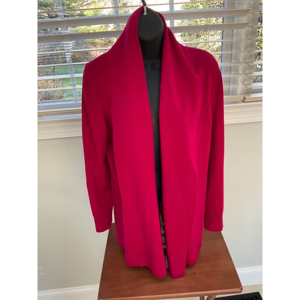 Talbots Raspberry Pink Merino Wool Open Front Car… - image 1